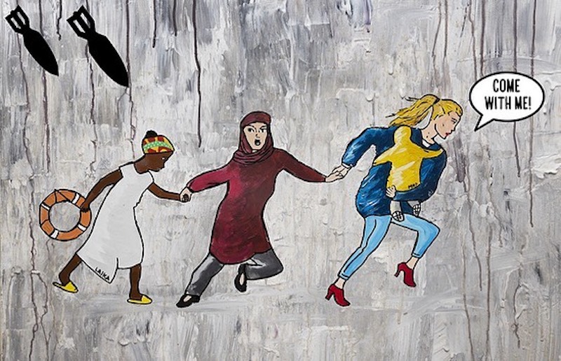 Laika street artist All Refugees Welcome
